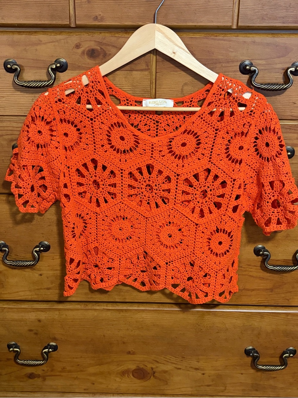 Rebellion Bright Orange Crochet Boxy Crop Top
